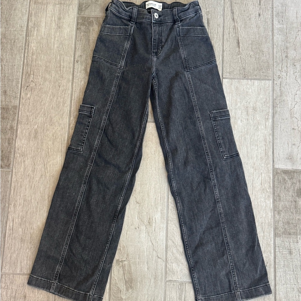 abercrombie kids high rise wide leg black pant